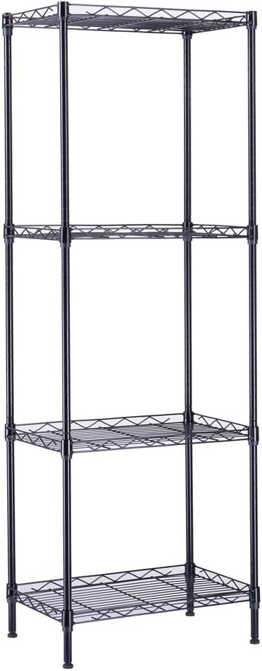 4-Tier Adjustable Metal Storage Rack Wire Shelving Unit for Pantry, Closet, Kitchen, Laundry, Bathroom (Black, 4-Tier)
