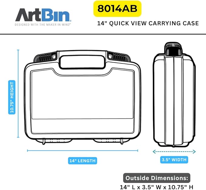 ArtBin 8014AB 14 Inch Quick View Carrying Case - 14 in. x 3.375 in. x 10.25 in., Lockable Art and Craft Supply Storage with Latches and Handles, Portable, Clear