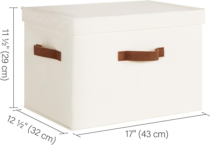 StorageWorks Fabric Storage Bins with Lid, Decorative Storage Boxes for Shelves, Stackable Closet Organizer Basket with Handles, Jumbo, Ivory White, 2-Pack-NeatNest
