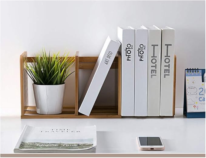 Bamboo Desktop Bookshelf Adjustable Storage Organizer Display Shelf Rack,Countertop Platforms, Book Stands Shelves-NeatNest