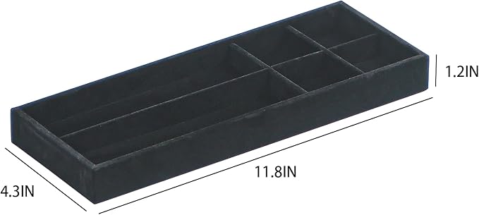 2Pcs Desk Drawer Storage Tray, Nightstand Organizer Tray, Necklace Bracelet Ring Earring Jewelry Display Tray, Grid Table Organizer Holder Tray for Sunglass, Phone, Watch, Perfume (6 grid)/Black-NeatNest