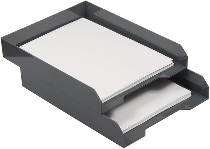 JAM PAPER Stackable Paper Trays - Grey - Desktop Document, Letter, & File Organizer Tray - 2/Pack-NeatNest