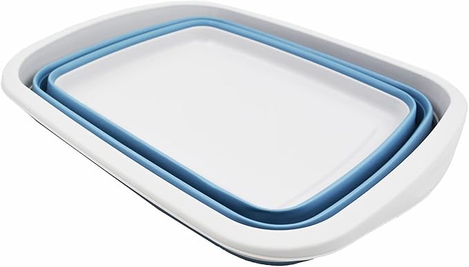 SAMMART 10L (2.6 Gallon) Collapsible Tub-Foldable Dish Tub-Portable Washing Basin-Space Saving Plastic Washtub (Grey/Steel Blue, 1)-NeatNest
