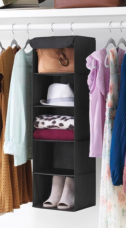 Whitmor 5 Section Closet Organizer - Hanging Shelves with Sturdy Metal Frame, Black-NeatNest
