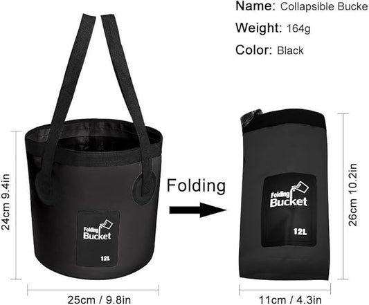 Collapsible Bucket with Handle, Multifunctional Foldable Water Container for Camping, Hiking, Traveling, Fishing, Washing, Gardening, Waterproof, Durable, Lightweight, Black-NeatNest