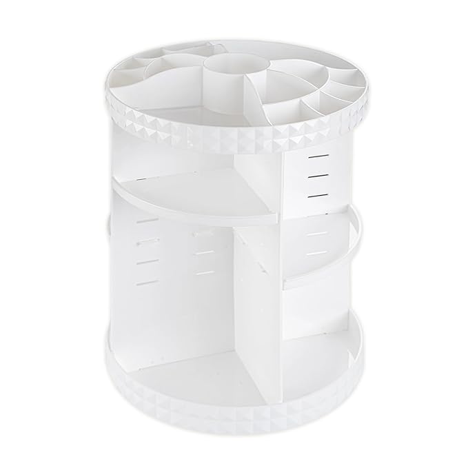 V-HANVER 360 Rotating Makeup Organizer Perfume Organizer White Cosmetic Storage Display Case Large Capacity Acrylic Beauty Holder Adjustable Partition Height for Bedroom Dresser or Bathroom Vanity-NeatNest
