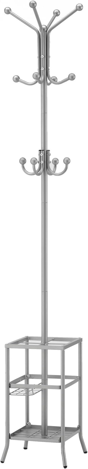 FAVOOSTY Coat Rack Freestanding,Coat Rack Stand with Umbrella Holder,Metal Coat Tree with 12 Hooks,Tree Clothes Hat for Entryway, Hallway, Bedroom, Living Room & Office - Silver Grey-NeatNest