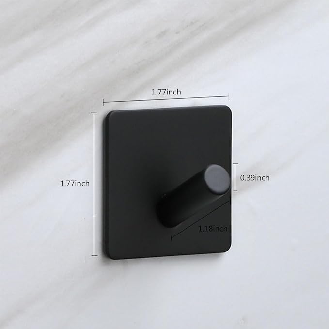 Adhesive Towel Hooks 6 Pack, Bath Towel Hooks, Adhesive Wall Hooks for Bathroom Coat Robe Kitchen, Stainless Steel self-Adhesive Hooks, Black