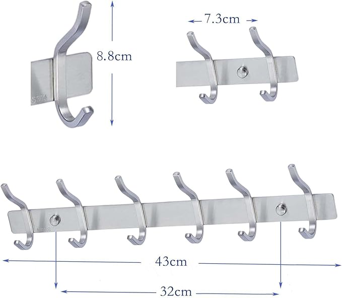 AZW Coat Rack Wall Mount,Heavy Duty Stainless Steel Metal Coat Hooks Hanging for Robes Bags Keys Hat Clothes and Bathroom Door Towels Hanger(Brushed Silver Nickel 6 Hooks-NeatNest