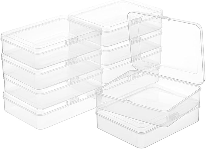 BENECREAT 10 Packs PP Plastic Bead Container Box, 4.9x3.9x1.2inch Rectangle Storage Organizer Box, Dustproof Case with Hinged Lid for Cards, Beads and Craft Supplies-NeatNest
