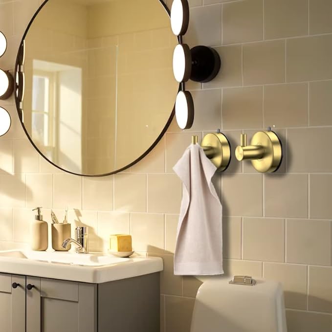 DGYB Suction Cup Hooks for Shower Set of 2 Gold Towel Hooks for Bathrooms SUS 304 Stainless Steel Shower Hooks for Loofah 15 Lb Bathroom Hooks for Towels-NeatNest
