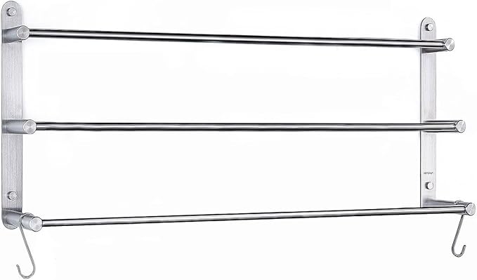 Bath Towel Bar 3-Tiers with Hook 24-Inch 304 Stainless Steel Wall Towel Rack for Bathroom Wall Mounted Towels Shelves,Towel Ladder Holder Brushed Finished (Silver 2)