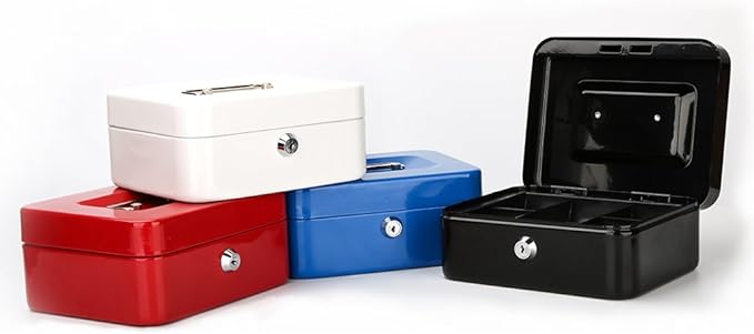 Decaller Cash Box with Money Tray, Metal Locking Money Box with Key Lock for Security, 7 4/5" x 6 4/5" x 3 3/5", Black, QH2003S-NeatNest