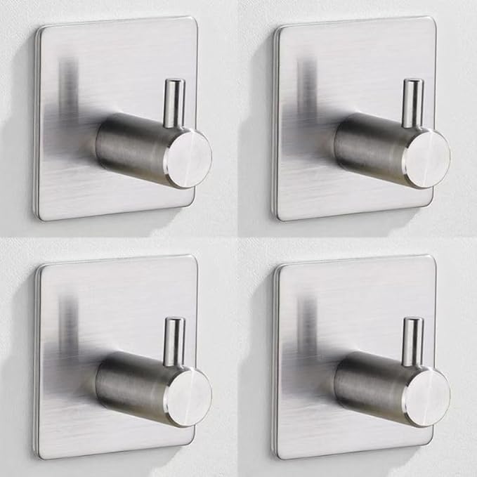 Adhesive Hooks Heavy Duty Wall Hooks Waterproof Stainless Steel Hooks for Hanging Coat, Hat,Towel Robe Hook Rack Wall Mount- Bathroom and Bedroom