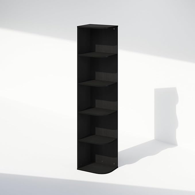 Furinno Reed 5-Tier Space Saving Corner Storage Display Shelf, Blackwood-NeatNest