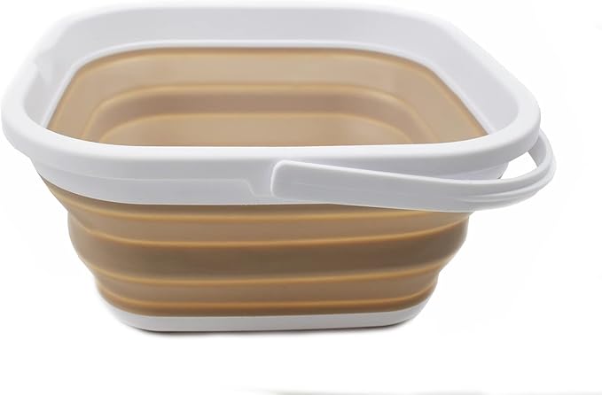 SAMMART 5.5L (1.4 Gallon) Collapsible Square Handy Bucket/Foldable SquareWater Pail/Portable Tub with Handle. (White/Latte, 1)-NeatNest