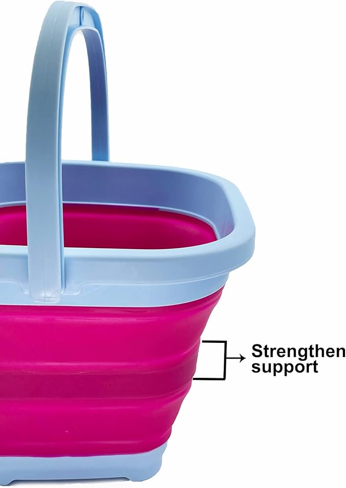 SAMMART Collapsible Rectangular Cleaning Bucket 5L (1.3 Gallon)- Foldable Camping Beach Sand Water Pot Pail- Portable Space Saving Tub for Household, Outdoor Washing (Cool Blue/Flamingo (Set of 2))-NeatNest