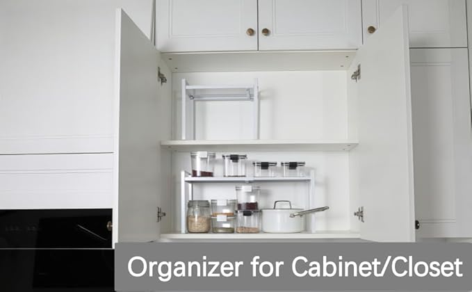 Expandable Cabinet Shelf Organizer Riser for Kitchen Pantry Cupboard Under Sink Countertop (white, 8.2’’D * 12.2-21.6’’W * 10.4’’H)-NeatNest