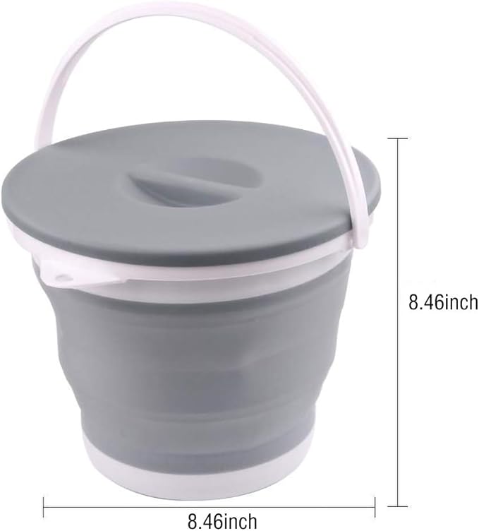 Ahyuan Collapsible Water Bucket with Locking Lid Multifunction Foldable Round Tub Water Pot Portable Water Pail Space Saving Water Container for RV, Camping, Marine, Outdoor Activities and Home (Gray)-NeatNest