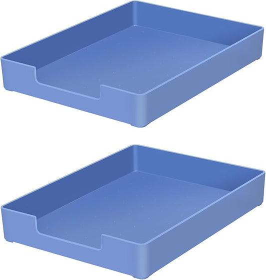 Desk Letter Tray, 2PCS A4 Size Plastic Stackable File Document Organizer, Office Desktop File Paper Holder, Book Storage Rack,Anti-Skid Stacking Support for Office Supplies (Blue)-NeatNest