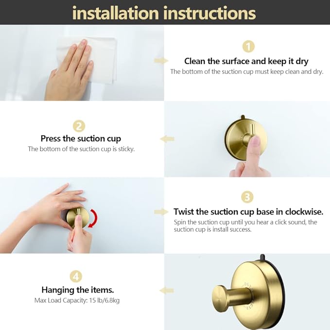 DGYB Suction Cup Hooks Set of 4 Suction Bathroom Hook for Wall Gold Shower Hooks for Inside Shower 304 Stainless Steel Towel Hook for Glass Door Hanging Robe, Loofah, Coats-NeatNest