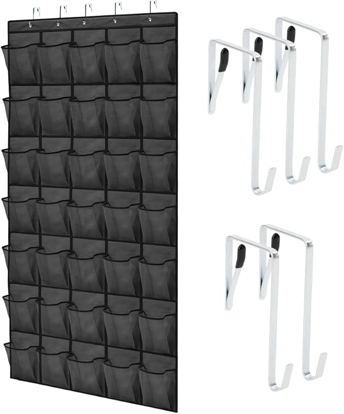 GORILLA GRIP Over the Door Shoe Organizer, 35 Large Breathable Mesh Pockets, Space Saving Hanging Storage Holder, 5 Hook Closet Rack Hanger, Hangs on Closets for Shoes, Accessories 68.5H x 24.5W Black-NeatNest
