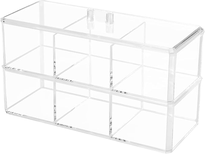 dedoot 3 Compartment Organizer 2 Layers,Plastic Drawer Clear Acrylic Vanity Desk Storage and Organizer, Bathroom Display Storage Container with Lid for Jewelry, Small Items 9.17x3.7X5.82 Inch-NeatNest
