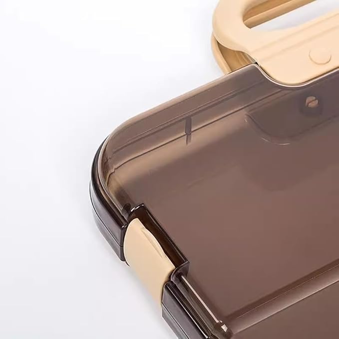 Portable File Box Clear Waterproof Document Storage Box with Snaps PP Files Organizer Cases for A4 Paper Magazines Notebooks School or Office Supplies (1 pcs, Brown)