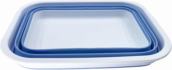 SAMMART 12L (3.17Gallon) Collapsible Tub - Portable Outdoor Picnic Tray - Portable Washing Basin - Space Saving Plastic Washtub (White/Baby Blue)