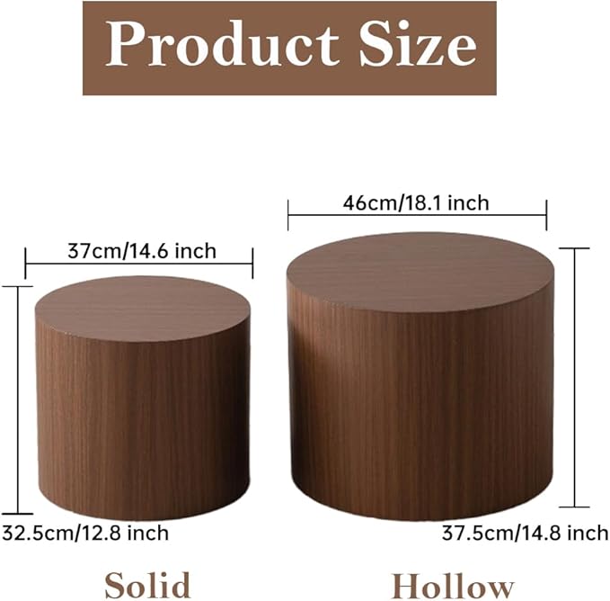 Round Nesting Coffee Table Set of 2 Modern Walnut Round Coffee Table Small End Table Side Table Circular Coffee Tables Circle Nested Coffee Tables for Living Room (Walnut)