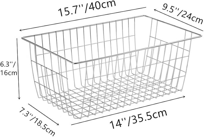 Slideep Wire Baskets Farmhouse Freezer Organizer Storage Bin Basket with Handles, Food Storage for Kitchen Cabinets, Pantry, Closet, Bedroom, Bathroom, Office 3 Pack