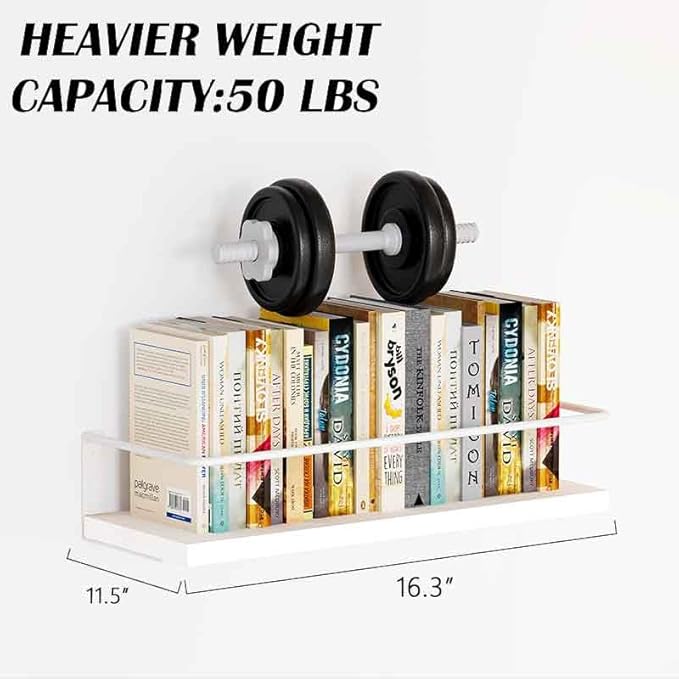 Onlysky White Floating Shelves with White Towel Rack - Set of 2 Wall Mounted Hanging Bathroom Shelves, Decorative Shelves for Stylish Storage in Bathroom, Kitchen, Living Room & Bedroom