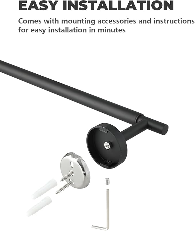 Alise Adjustable Towel Holder, Extension-Type 17'' to 30'' Towel Racks for Bathroom, SUS304 Stainless Steel Towel Rod for Bathroom Wall, DIY Hand Towel Bar, Matte Black