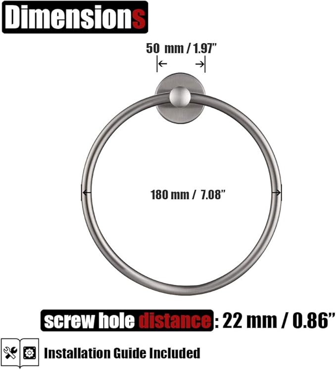 JQK Towel Ring, 304 Stainless Steel Hand Towel Holder for Bathroom, Brushed Finished Wall Mount, TR130-BN