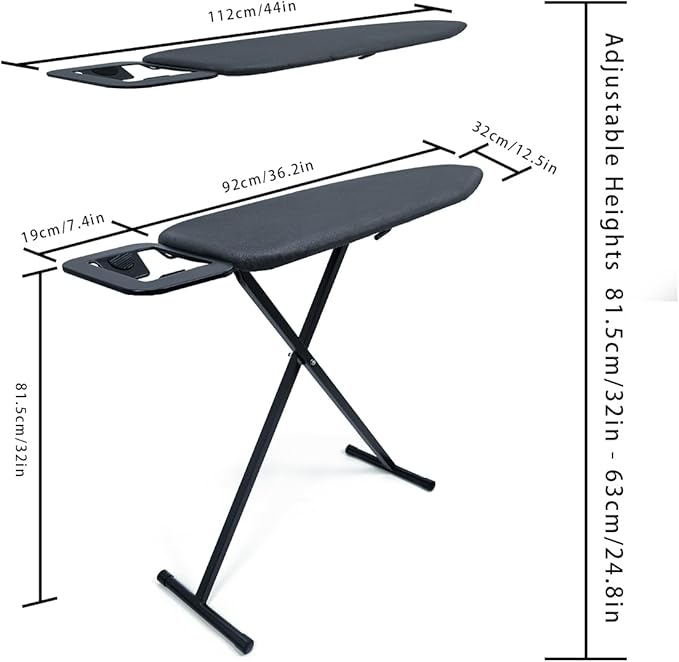 Duwee 12"x36" Ironing Board with Heat Resistant Cover and Thicken Felt Pad, Folding Adjustable Height Compact Ironing Board,Light Weight,Easy to Storage,Black