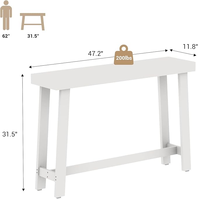 Bamboo Wood Entryway Table 47.2" Console Table, Narrow Sofa Table with Support Beam for Entrance, Hallway, Living Room, Bedroom, Foyer(White)-NeatNest