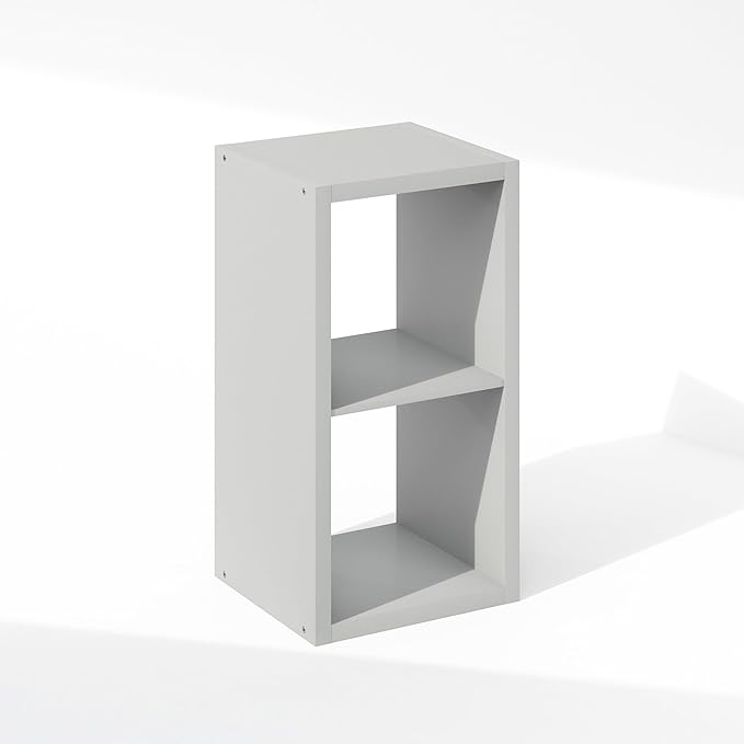 Furinno Cubic Open Back Multipurpose Clothing & Closet Storage Organizer Shelf, 2-Cube, Light Grey
