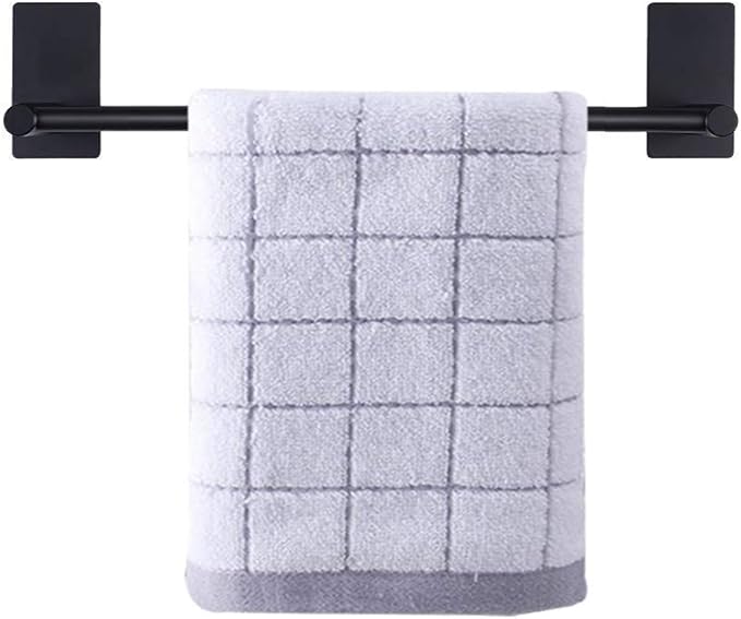 NearMoon Self Adhesive Bathroom Towel Bar- Stainless Steel Bath Wall Shelf Rack Hanging Towel Stick On Sticky Hanger Contemporary Style, NO Drilling (2 Pack, Matte Black, 12-Inch Towel Rack)