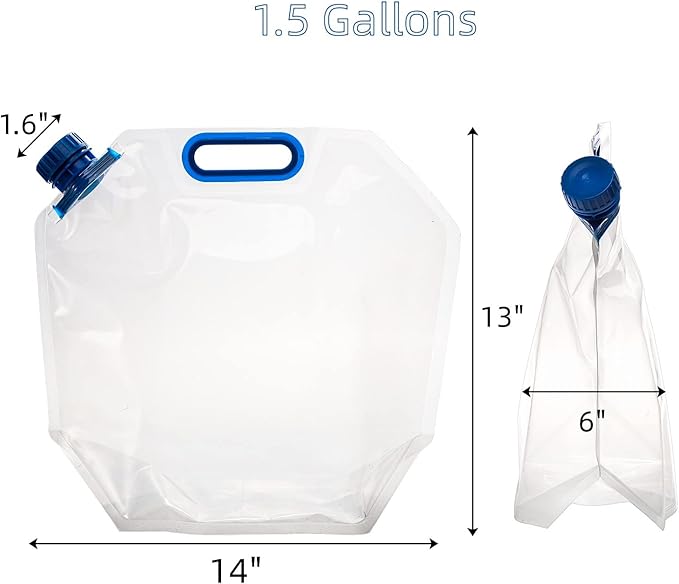 AVLA 6 Pack Collapsible Water Container Bag, 1.5 Gal Clear Plastic Foldable Storage Jug, No-Leak Freezable Camping Carrier Tank, Folding Hiking Hydration Canteen for Outdoor Sport Riding Mountaineer