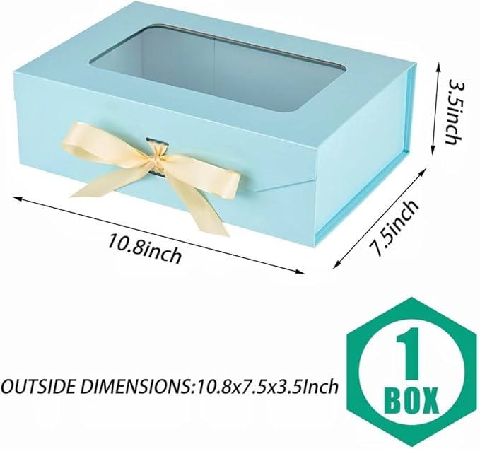 Blue Gift Box for Presents with Ribbon 10.8x7.5x3.5 Inches Clear Gift Box with Window Magnetic Closure Gift Boxes with Lids-NeatNest