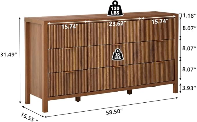 9 Drawer Dresser Cabinet, Long Nightstand with Drawers and Storage Cabinet, Farmhouse Solid Wood Dresser TV Stand, Mid Century Modern Nightstand with 9 Drawer Side Table for Bedroom Closet (Walnut)
