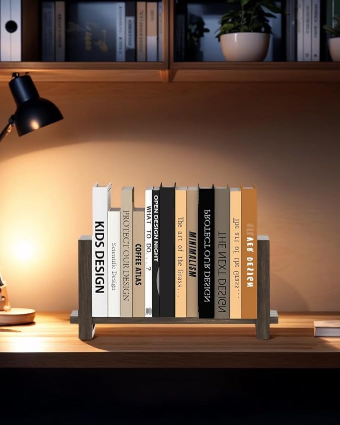 Adjustable Desktop Bookshelf, Retro Tabletop Bookshelf, Desk Shelf for Top of Desk in Living Room, Home, Office, Perfect for Magazine, Books, Cookbooks, No Tools Required to Assemble, Dark Brown-NeatNest