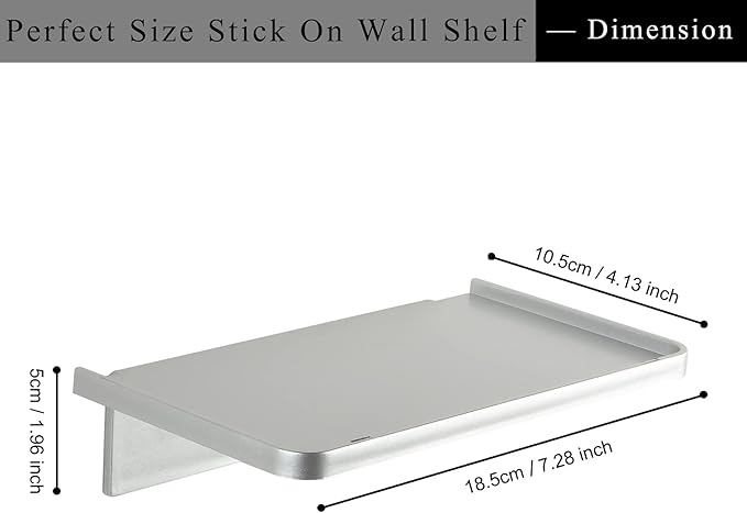 Acrylic Floating Wall Shelves - Small Stick-on Wall Mounted Phone Shelf Holder Wipes Rack Smart Speaker Shelf for Bathroom,Kitchen,Toilet,Bedroom,Office - Sliver