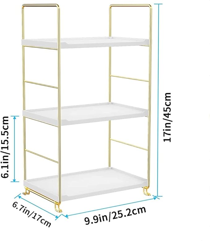 3-Tier Kitchen Spice Rack, Freestanding Stackable Organizer Shelf, Bathroom Countertop Storage Shelf, Cosmetic Organizer Holder, Square Standing Rack (Golden)-NeatNest