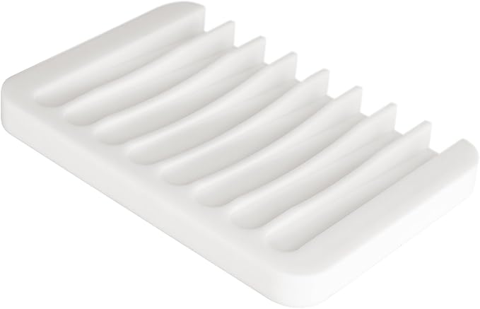 Anwenk Soap Dish Soap Holder Tray Saver Drainer for Shower Bathroom,Silicone Soap Dish Waterfall & Anti-Slip Design, White, 3 Pack-NeatNest