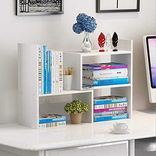 Desk Shelf, Adjustable Desktop Storage Organizer, Wood Display Shelf Rack, Office Supplies Desk Organizer,White-NeatNest