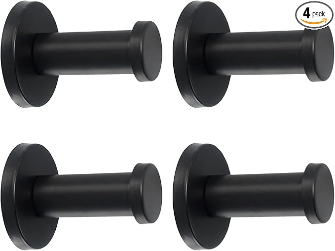 Bathroom Towel Hooks, 4 Pack Round Coat Hooks, Sturdy Wall Mounted Robe Hook, SUS 304 Stainless Steel Heavy Duty Clothes Hanger, Wall Towel Hooks for Bathroom Bedroom Kitchen (2 in, Black)