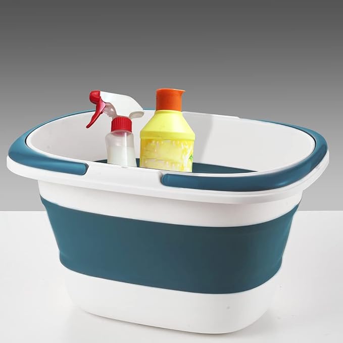 4.2 Gal(16L) Large Collapsible Plastic Bucket with Handle for House Cleaning, Space Saving Outdoor Multiuse Foldable Water Pail/Sink for Camping,Fishing,Ice (Blue)-NeatNest