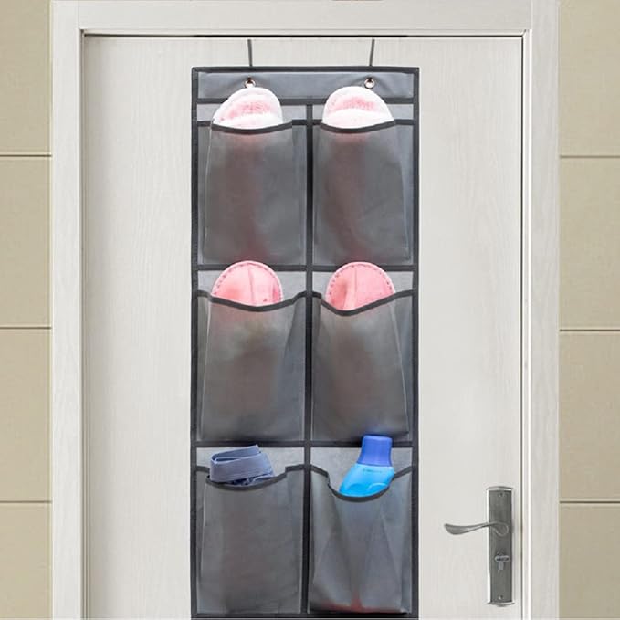 2 Packs Over The Door Hanging Closet Shoes Holder Organizer Shoe Storage Shoe Rack with 6 Pockets (Fabric Pockets)-NeatNest