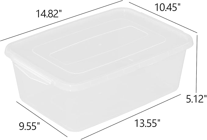 4-Pack Plastic Storage Containers with Latch Covers, BPA Free Stackable Fridge Organizer Bins, 14 L, Clear